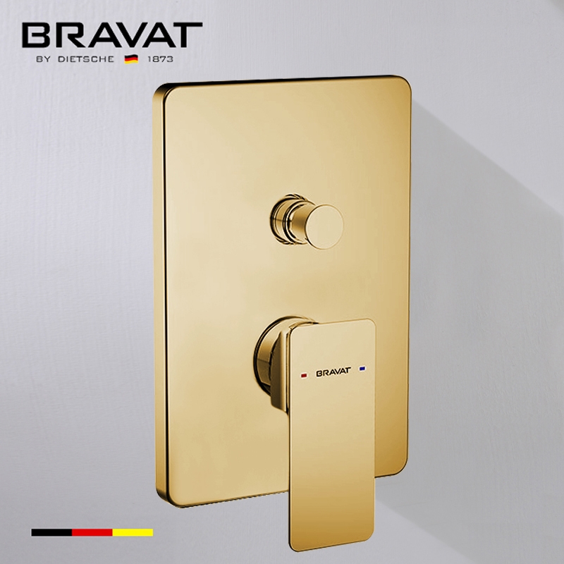 BRAVAT SOLID BRASS SQUARE SHOWER MIXER CONTROL VALVE IN BRUSHED GOLD FINISH